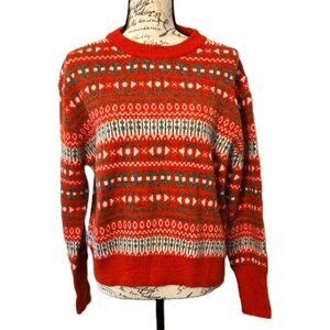 FESTIVE RED GREEN METALLIC THREAD HOLIDAY CREW NECK SWEATER SMALL OVERSIZED NWOT